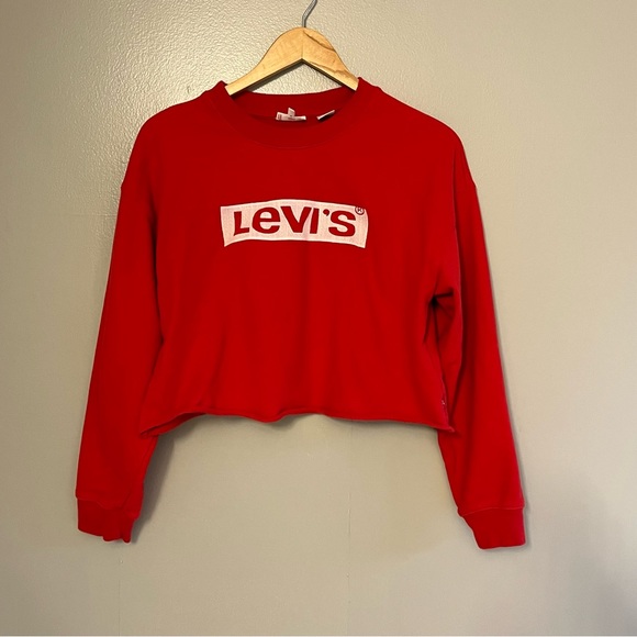 Levis Womens Red White Long Sleeve Cropped Oversized Pullover Sweatshirt… - Picture 6 of 13